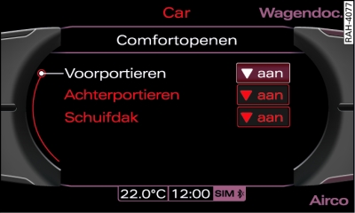 Scherm: Menu comfortopenen